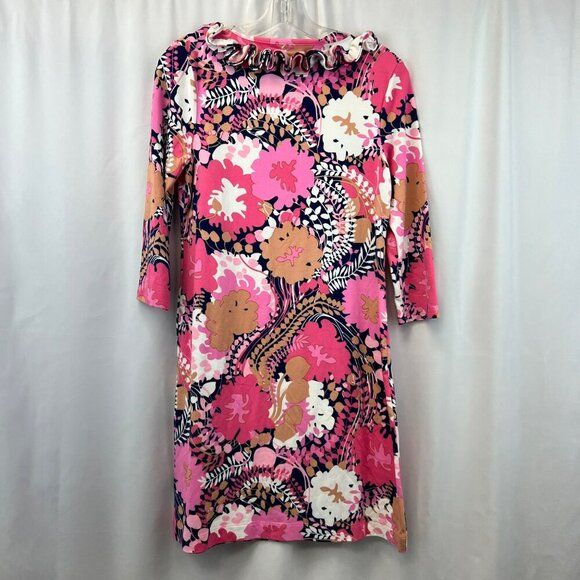 Talbots Floral Shift Dress Ruffle Neck 3/4 Sleeve Multicolor Size SP - Picture 6 of 8